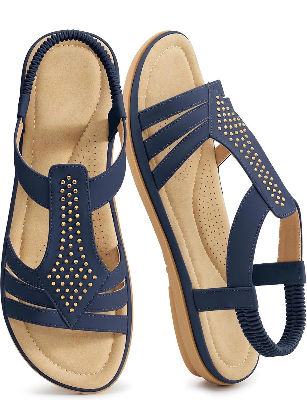 Navy Studded Slingback Comfort Sandals - Women Size 9